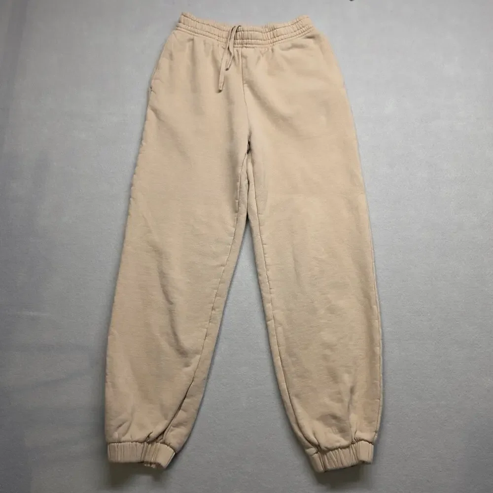 Uniqlo French Terry Sweatpants Tan Beige Joggers Elastic Cuff Small